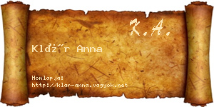Klár Anna névjegykártya