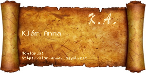 Klár Anna névjegykártya